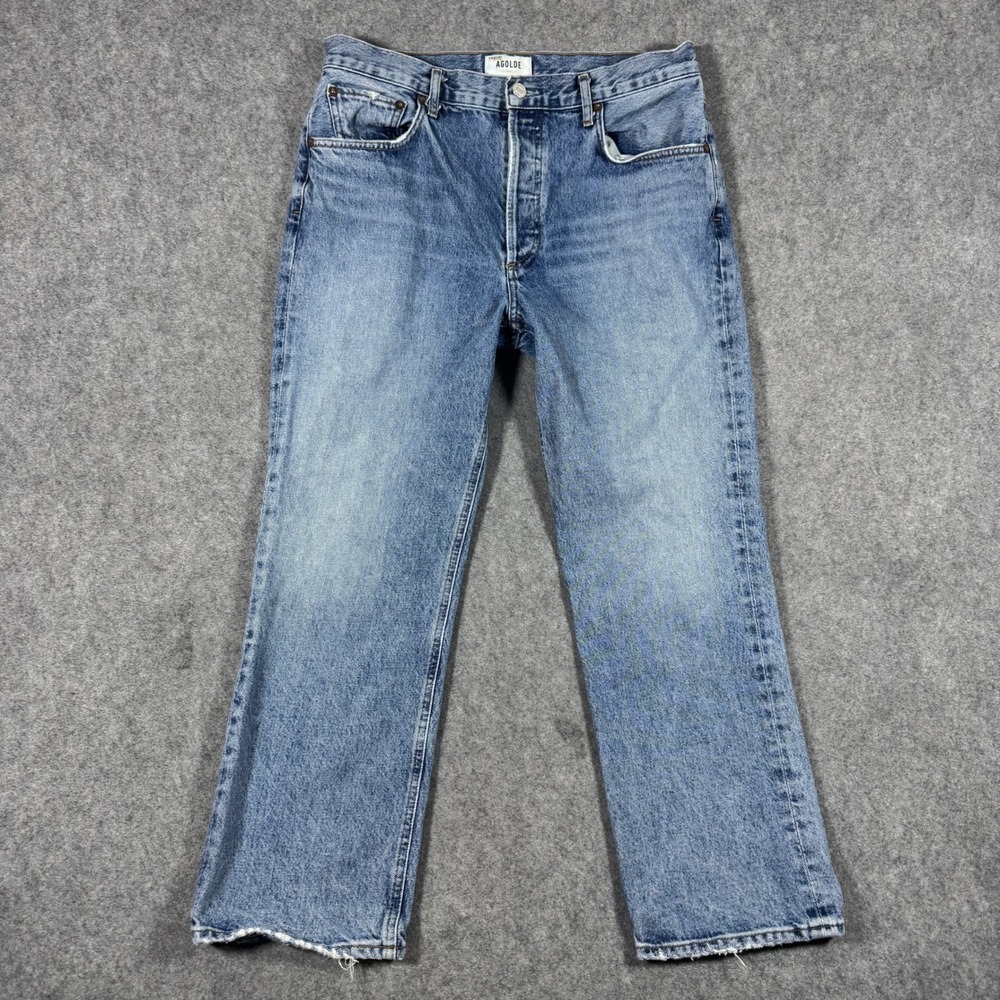 AGOLDE Ripley Jeans Womens 30x28 Blue Straight Leg High Rise Distressed Denim